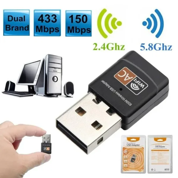 adaptador wifi dual banda 600mbs pc laptop