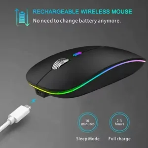 mouse inalambrico bluetooth+receptor recargable 3 horas luces rgb