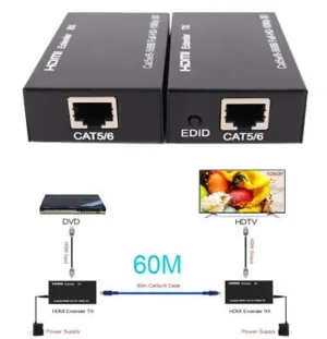 Extensor hdmi a rj45 utp 60 metros alimentacion 4k full hd alimentacion