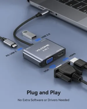 Adaptador tipo c 4 en 1 hdmi vga usb 3.0 c 4k