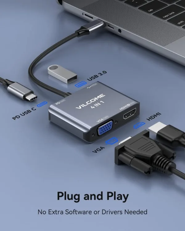 Adaptador tipo c 4 en 1 hdmi vga usb 3.0 c 4k