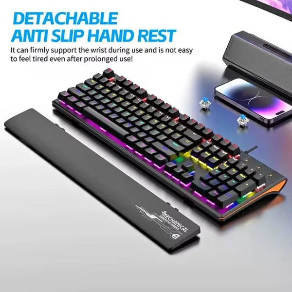teclado mecanico bajeal k600 switch blue rgb reposa muñeca