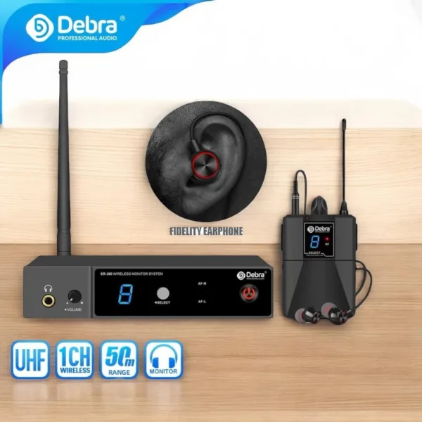 Sistema de monitoreo debra er-280 inalambrico UHF 50 metros 16 frecuencia musicos