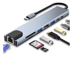 Adaptador tipo c 8 en 1 hdmi usb 3.0 rj45 micro sd macbook